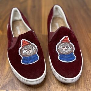 Soludos Sloth Maroon Velvet Slip on Sneaker Shoe 9 Hipster